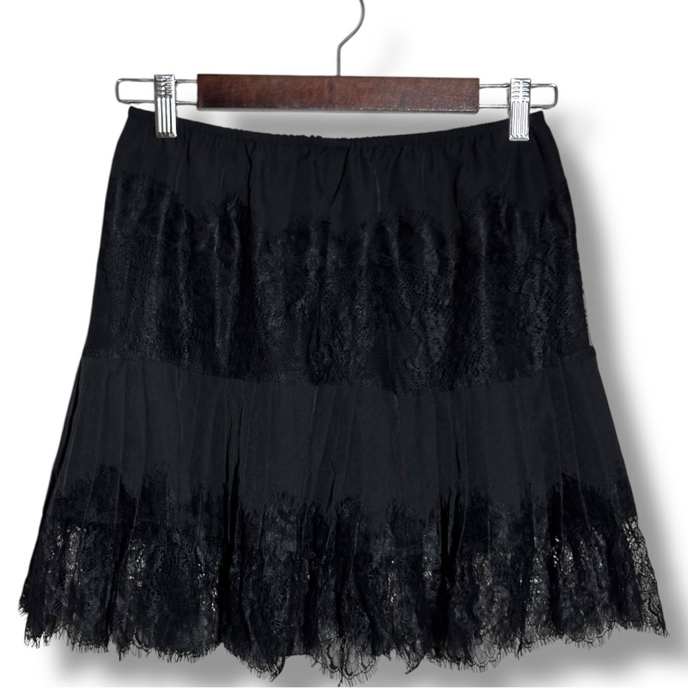 Unbranded Size Small Chic Black Lace Tiered Elastic Waist Slip Style Mini Skirt - Picture 12 of 14
